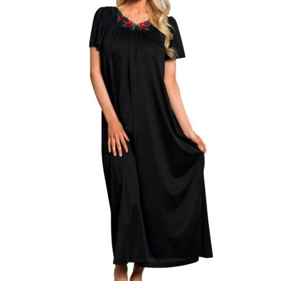 Shadowline 32280 Petals Black Flutter Sleeve Long Gown 1X/XL - Picture 1 of 16